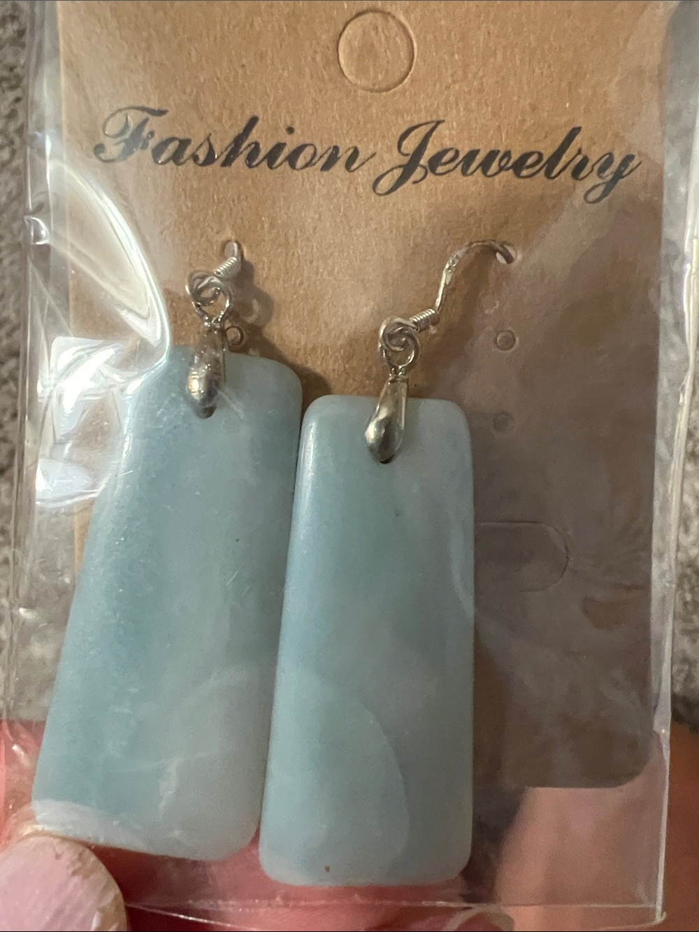 Fashion Jewelry Light Aqua Trapezoid Drop Earrings - Picture 2 of 2